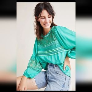 Anthropologie bl^nk Sz M Sunshine Embroidered Peasant Top